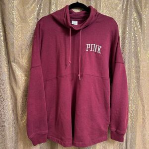 PINK Victorias Secret Maroon Varsity Cowl Neck Hooded Sweater Large